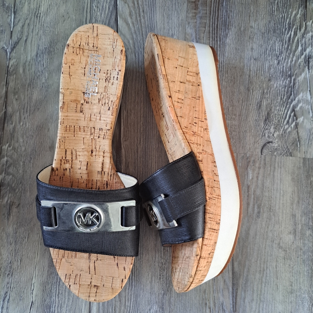 Michael Kors Black Cork Platform Sandals